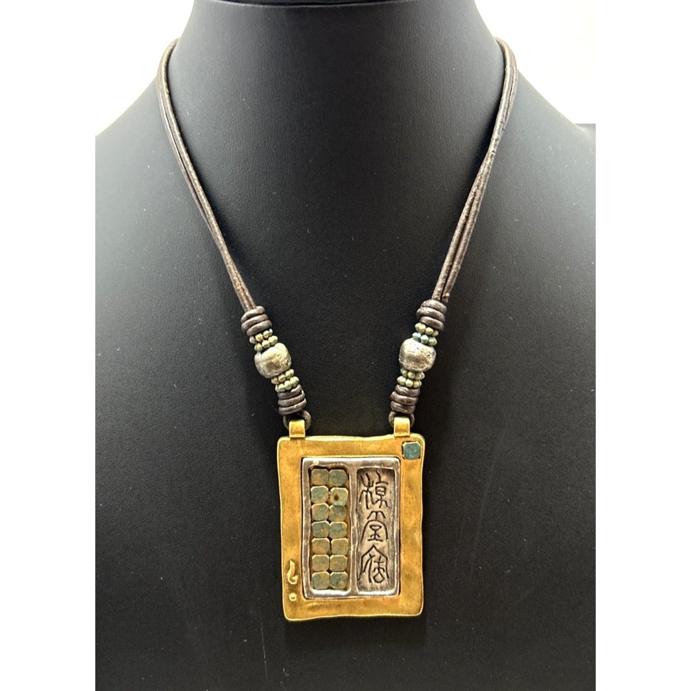 Chico's Necklace Mixed Metal Statement Pendant Cord Chain Asian Inspired